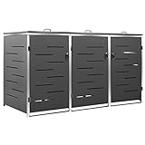 Hommdiy Mülltonnenbox für 3 Tonnen Rostfrei Abschließbar Müllbox Mülltonne Mülltonnenverkleidung Gartenbox Müllcontainer Edelstahl Anthrazit 207 x 77.5 x 115 cm