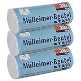 120 Stück Müllbeutel Premiumline: 20 Liter, 3er Pack, Größe: 50 x 51 cm - Besonders reißfest und wasserdicht - Mit Trage-Griff/Henkel