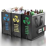 PTMS® Mülltrennsystem Taschen für Papier, Glas und Plastik - Umweltfreundliche Mülleimer 3 Fächer - Recycling Organizer aus resistenten und wiederverwendbaren Materialien - Einfache Entleerung